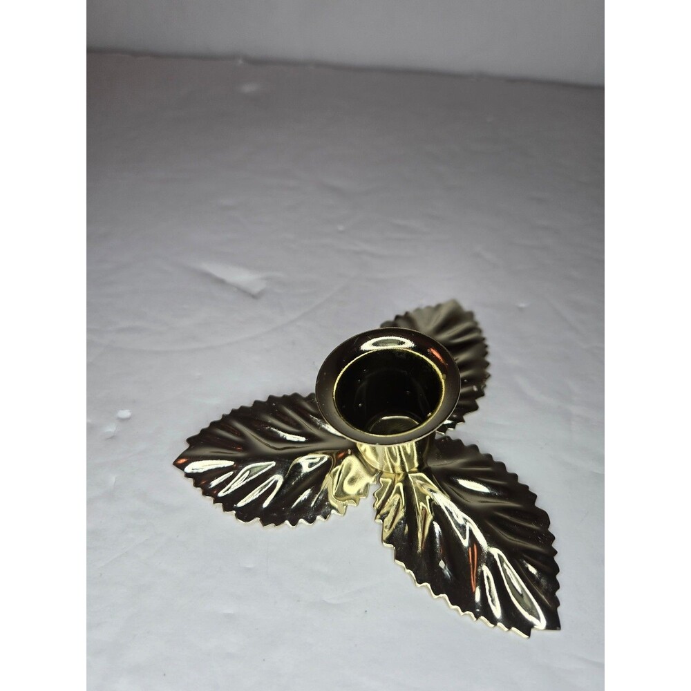 Brass Metal Candle Holder Leaf Design - Picture 3 of 10